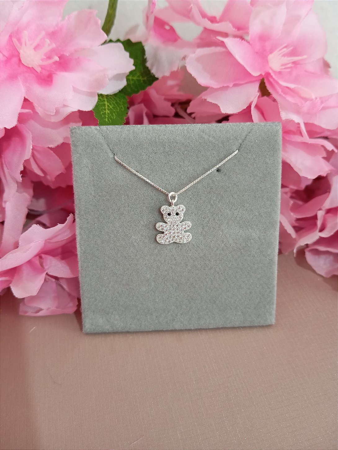 Gargantilha Urso Cravejado Prata 925