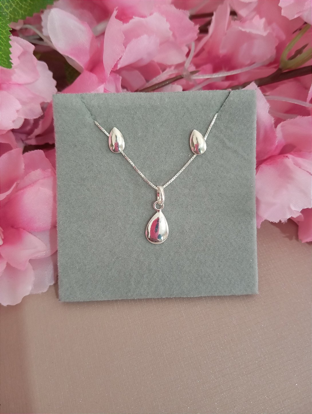 Conjunto Gota Simples Prata 925