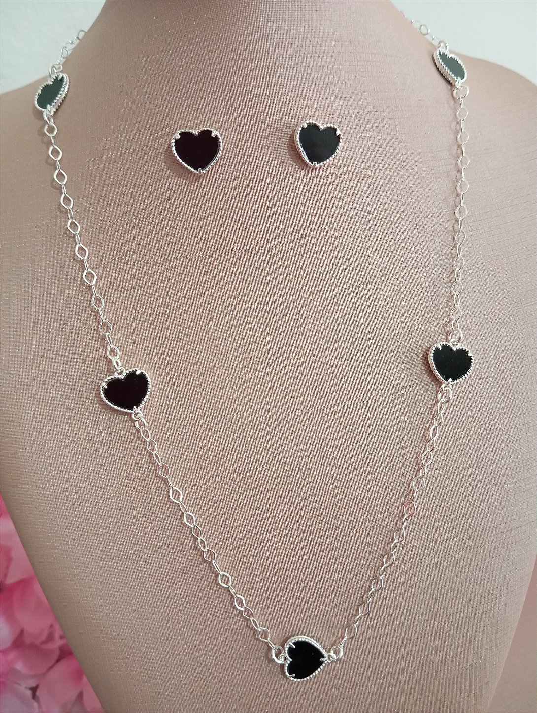 Conjunto Van Cleef Preto Prata 925