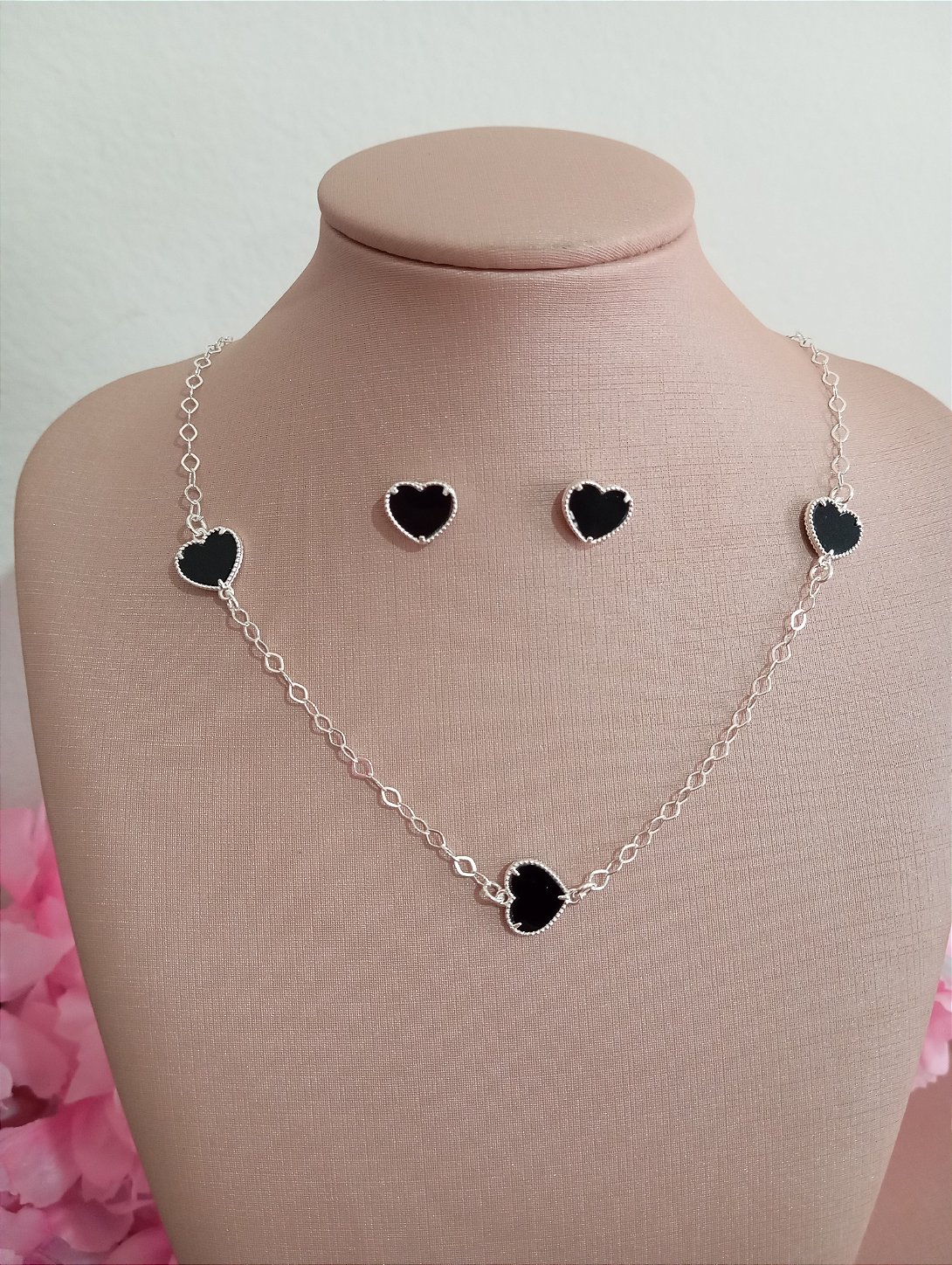 Conjunto Van Cleef Preto Prata 925