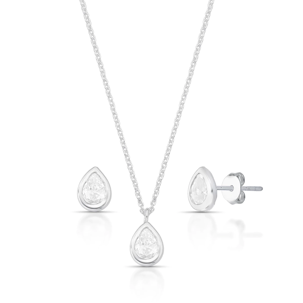 Conjunto Gota Cristal Prata 925