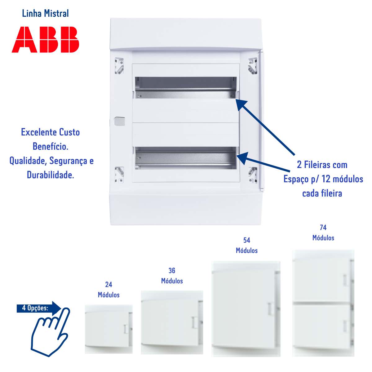 Quadro Distribuição de Disjuntores Emb. Mistral 24 Mód. S/ Barram. T/N ABB