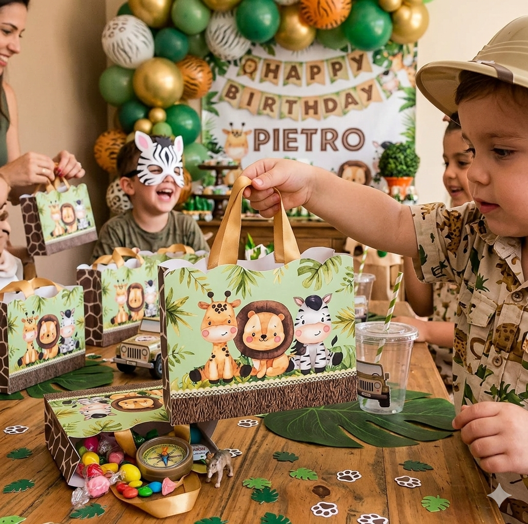 10 Sacolinhas Surpresas Safari Infantil Festa