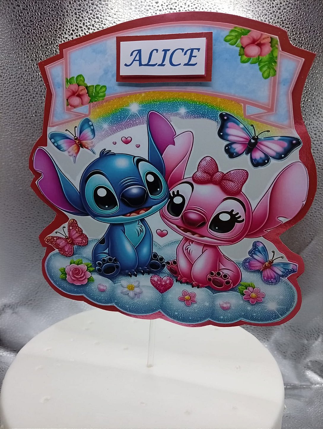 Topo de Bolo Stitch e Angel Personalizado