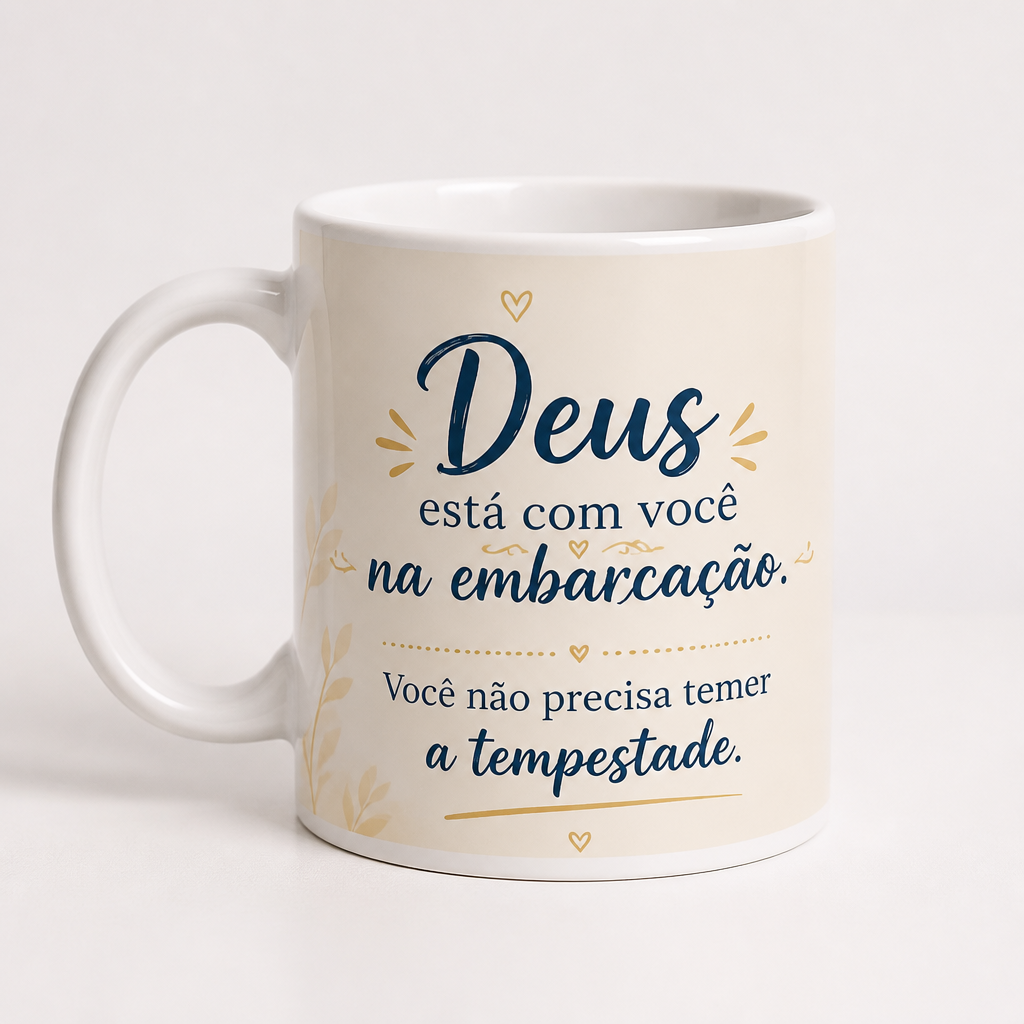 Caneca de Porcelana Deus na Embarcação - 350ml