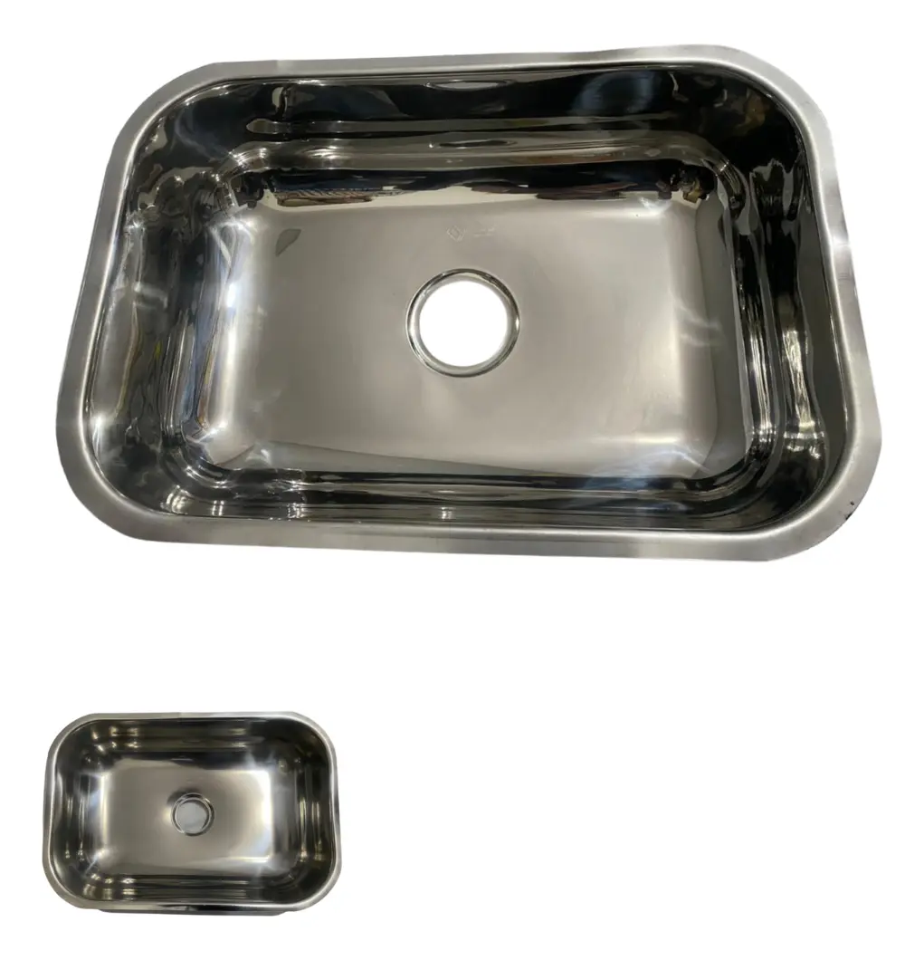 Cuba N1 46x30x14cm em Aço Inox Polida - Com Válvula e Sifão