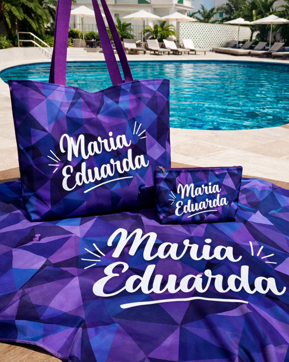 Kit Praia Personalizado com Bolsa, Necessaire e Canga