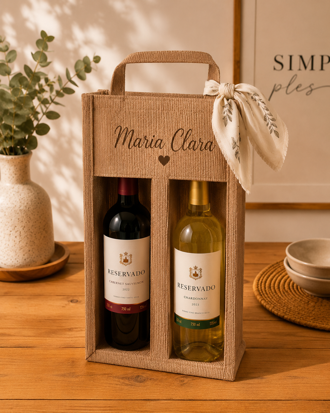 Porta Vinho Personalizado com Nome e Lenço