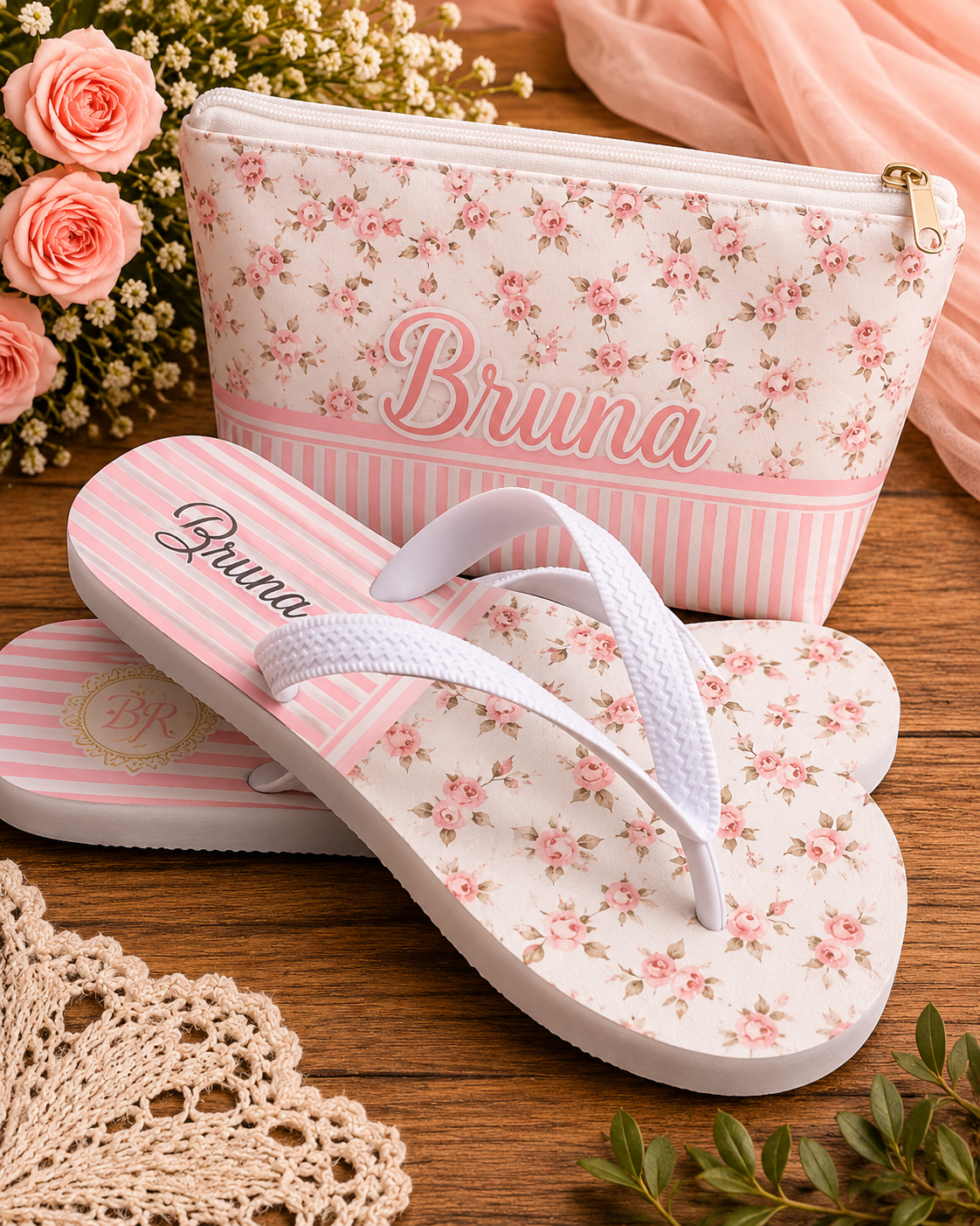 Kit Chinelos Personalizados Adulto e Infantil com Necessaire