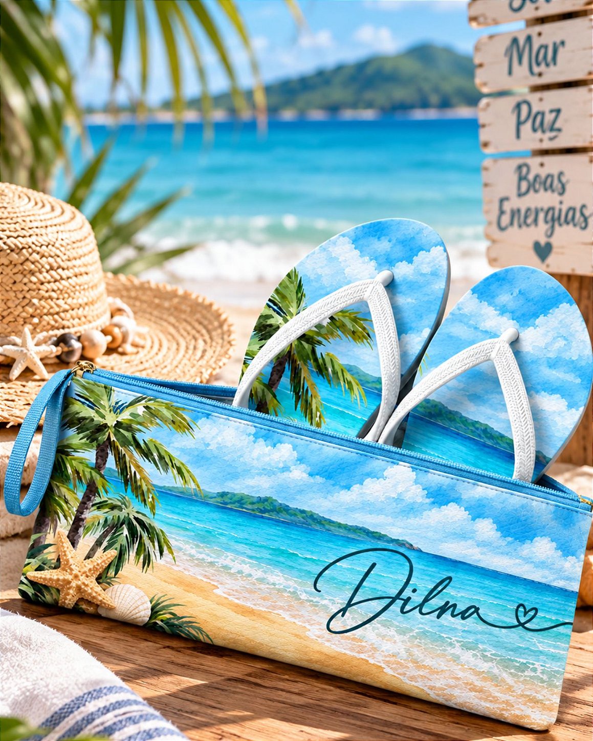 Kit Chinelos Personalizados Adulto e Infantil com Necessaire Grande