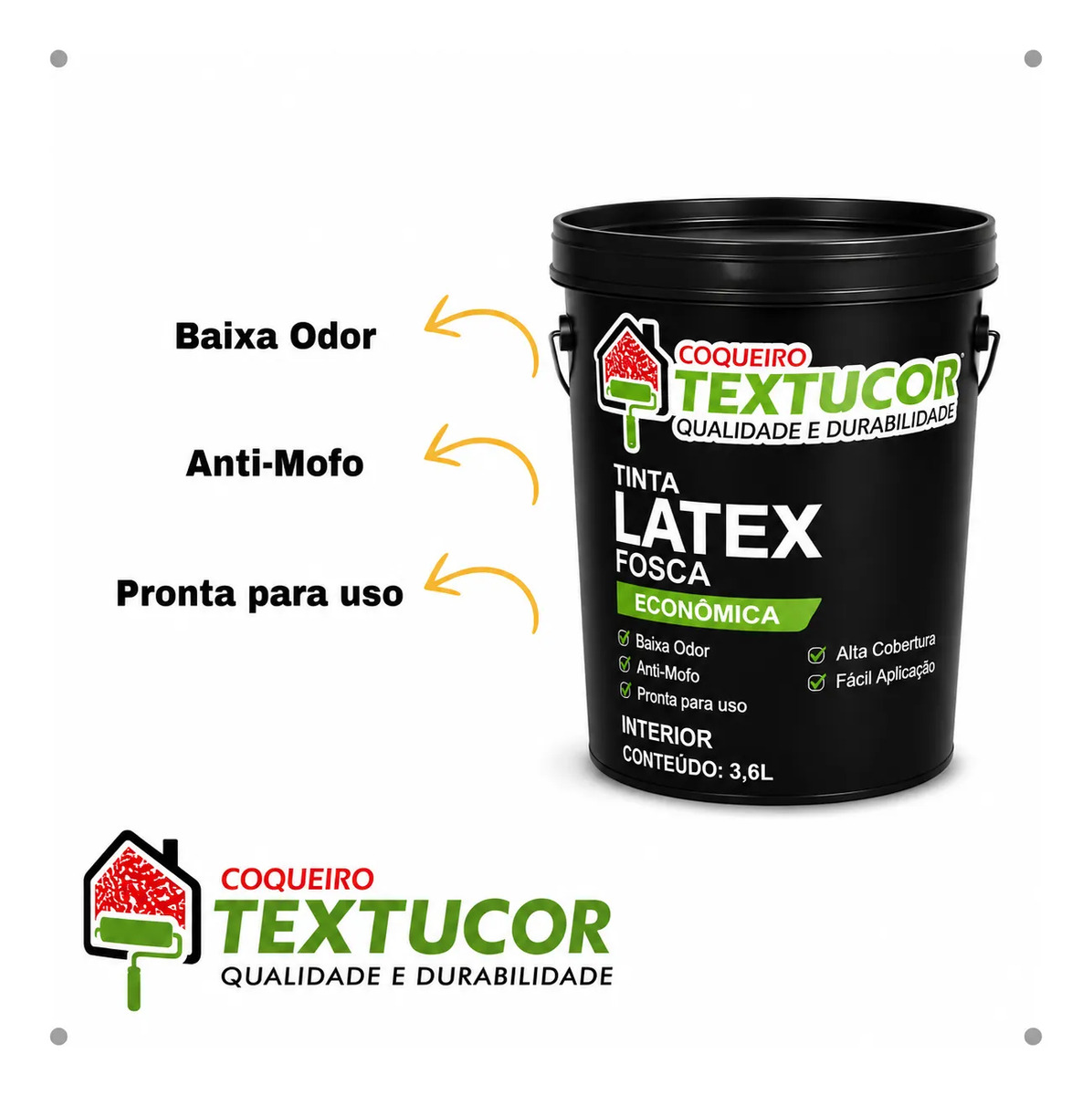 Textucor Tinta Látex Fosca Económica 3,6l Branco Uso Interno