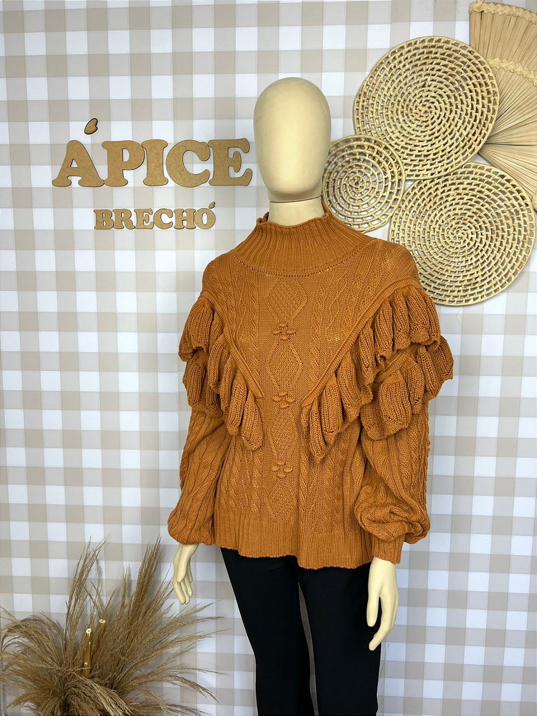 Suéter de Tricô Caramelo Estilo Boho G