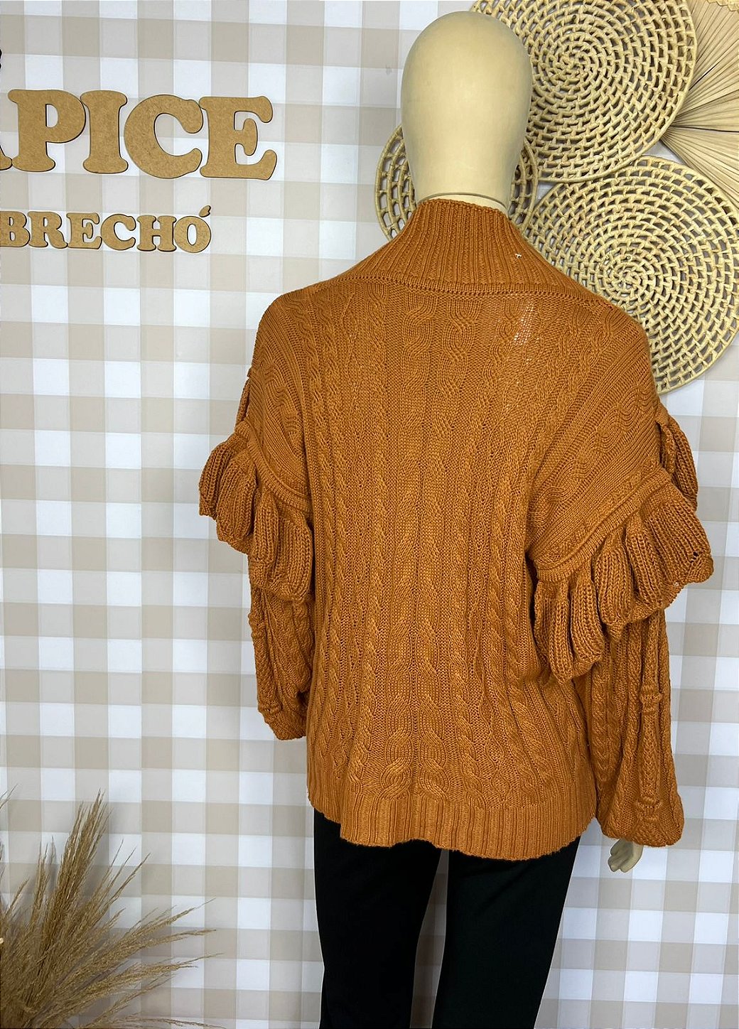 Suéter de Tricô Caramelo Estilo Boho G