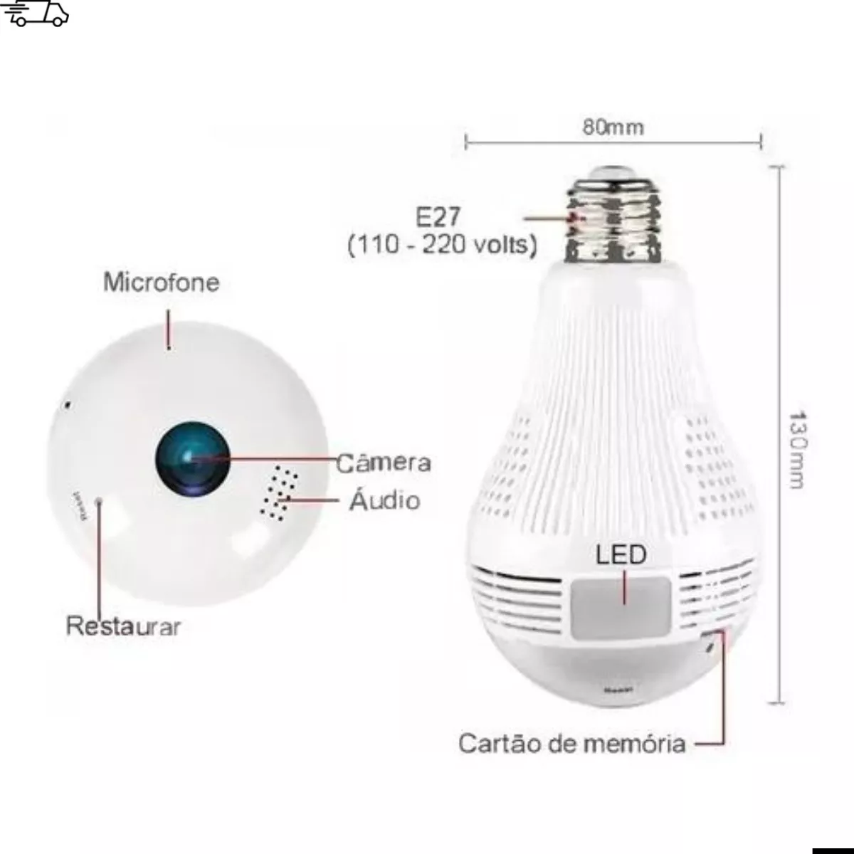 Câmera WiFi Lâmpada Full HD 360° Kapbom