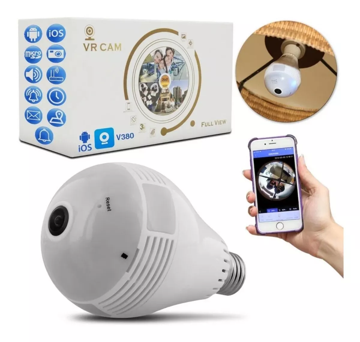 Câmera WiFi Lâmpada Full HD 360° Kapbom