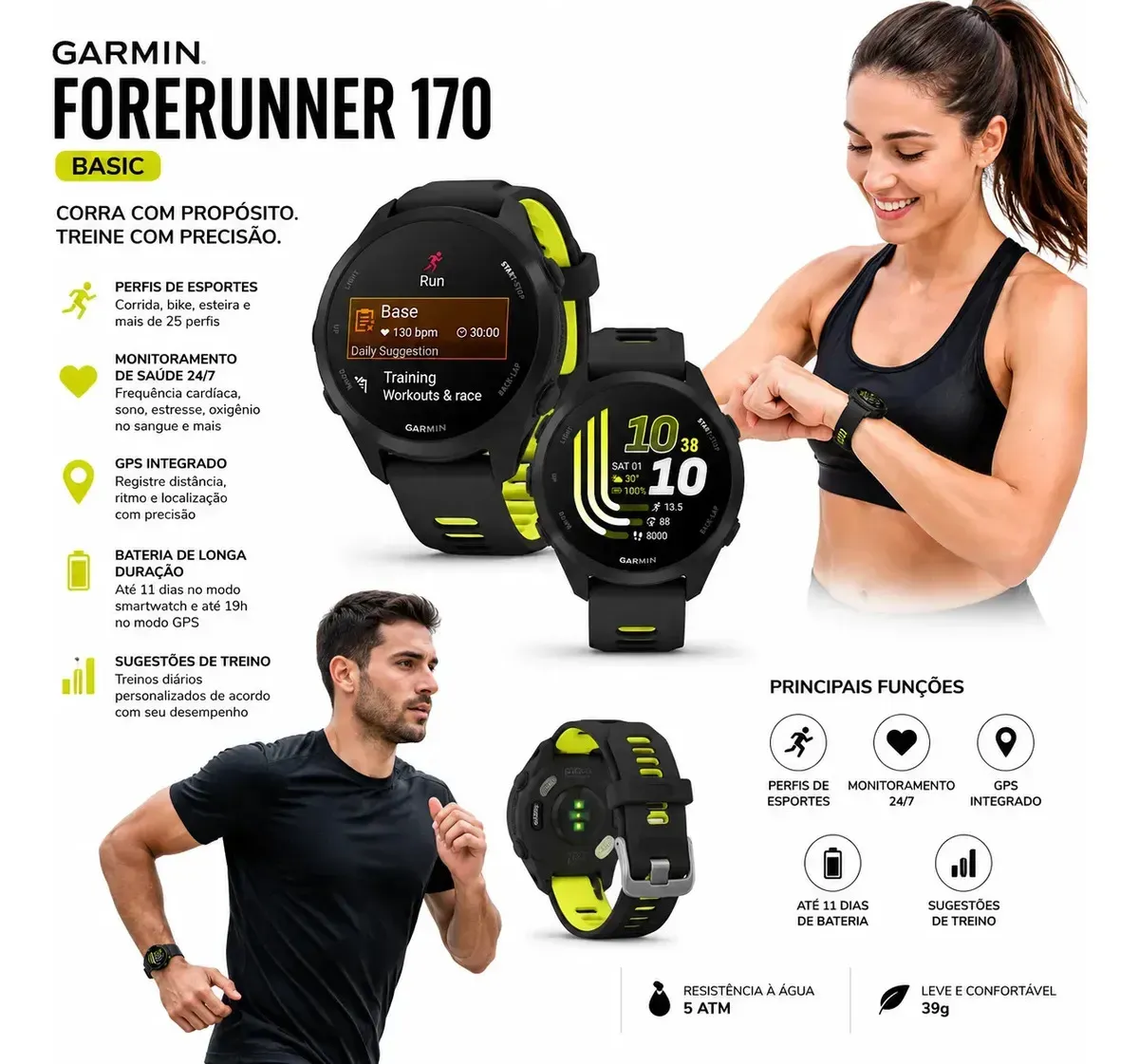 GARMIN FORERUNNER® 170 MUSIC- PRETO 43MM (GARANTIA 2 ANOS GARMIN)