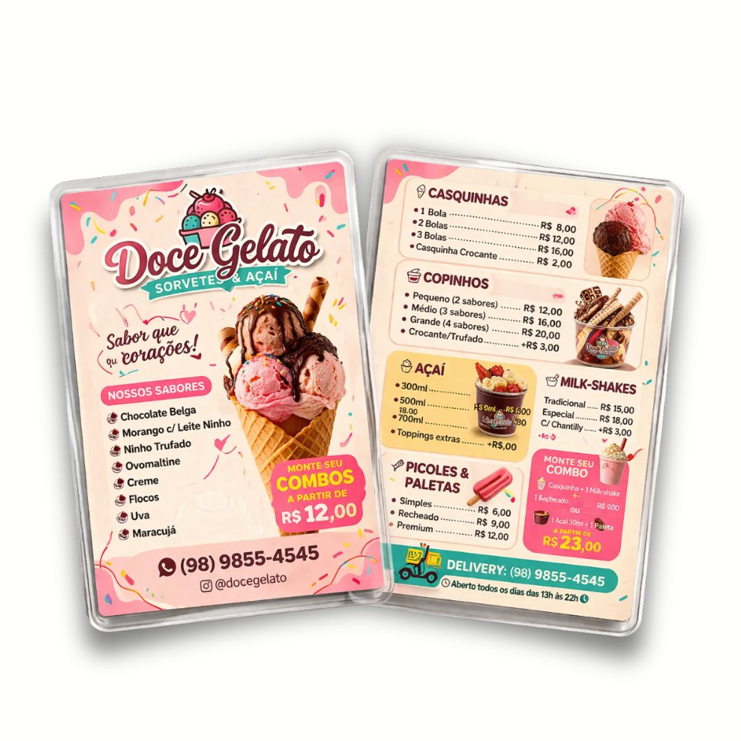 10 Cardápios A4 com Plastificação frente e verso
