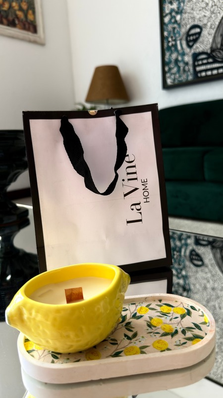 Kit Sole di Limone — Bandeja em Gesso com Decoupage + Bowl Vela Limão Siciliano 140g — La Vine Home