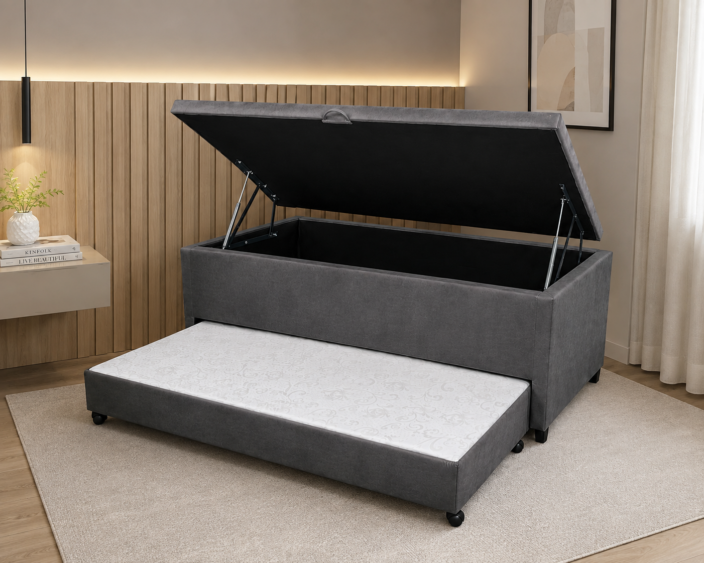 Base Baú Solteirão com auxiliar Suede 88X188X56