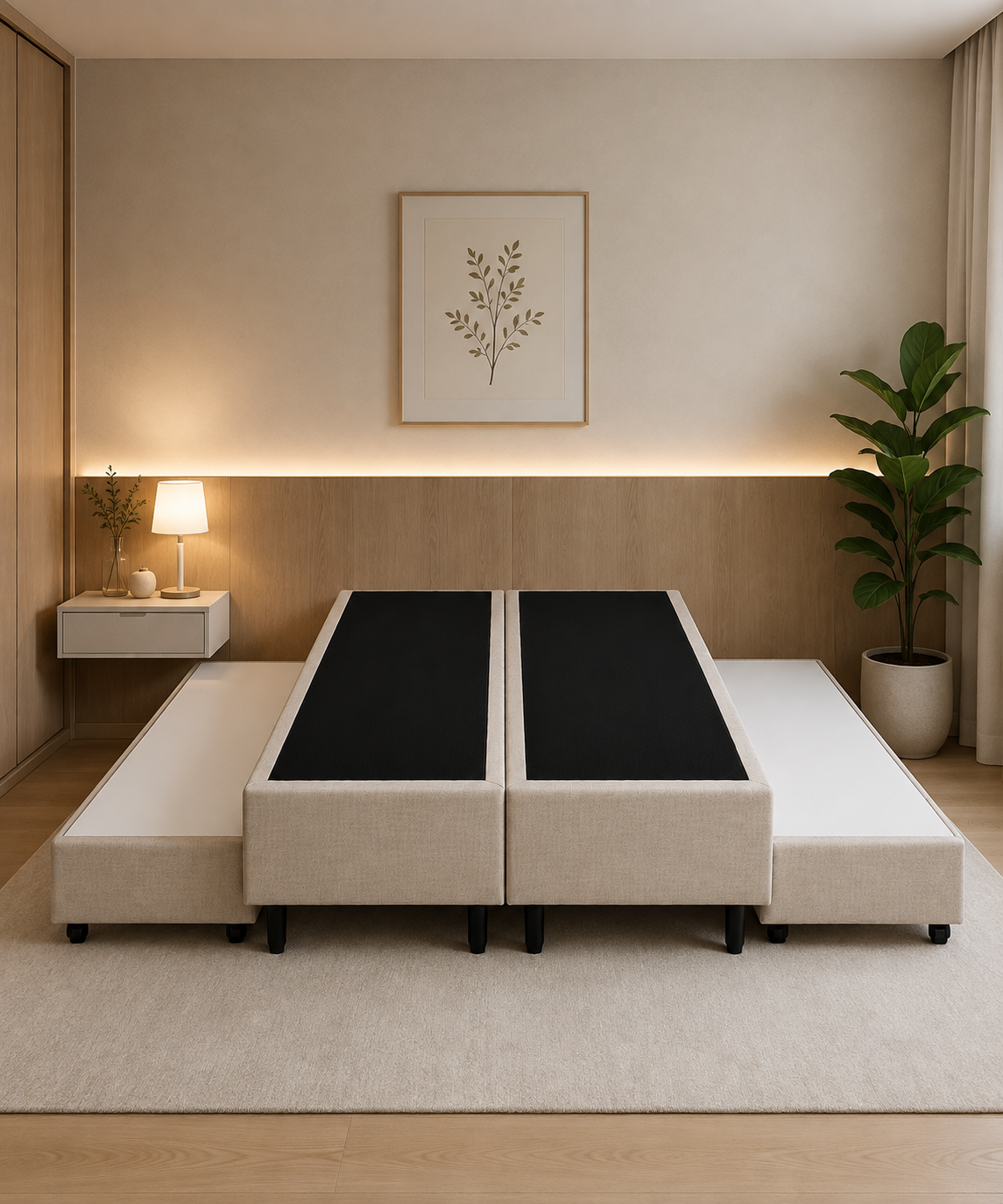 Base Box Casal com cama auxiliar Linho 138X188X40