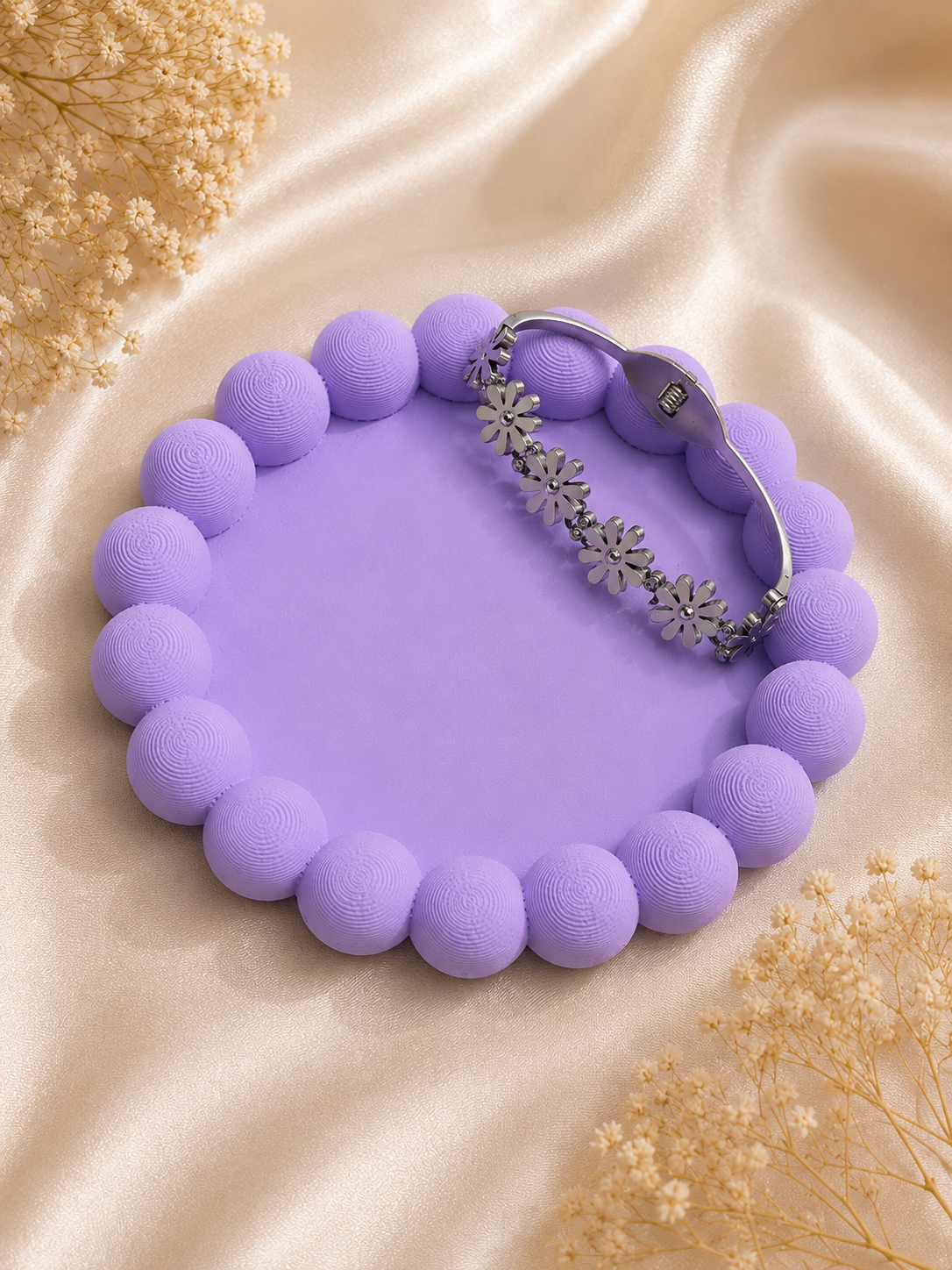 BRACELETE MARGARIDAS EM AÇO INOX PRATA