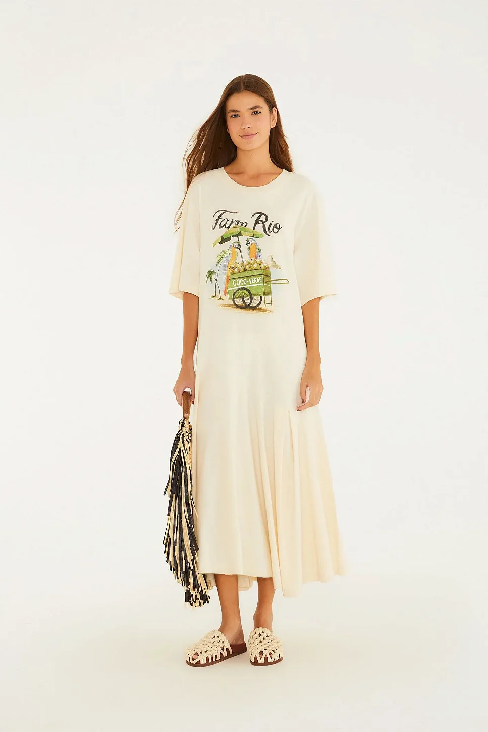 Vestido Midi Estampado Carrinho De Coco