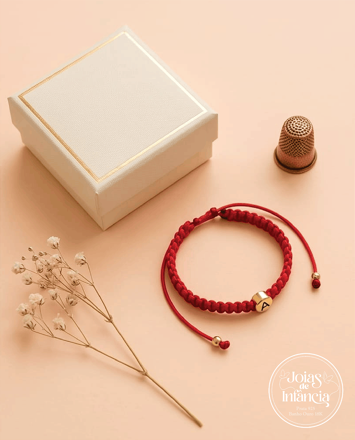 Pulseira Macramê 1mm com Letra Ouro 18k