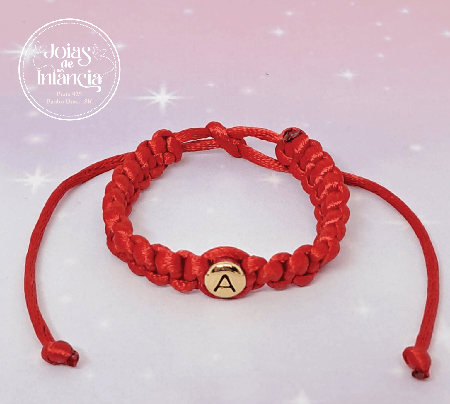 Pulseira Macramê vermelha 2mm com Letra Semijoias