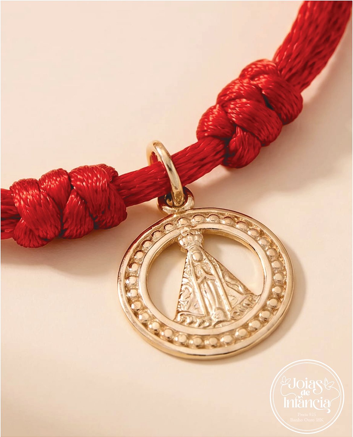 Pulseira vermelha Medalha N. Sra. Aparecida Prata 925