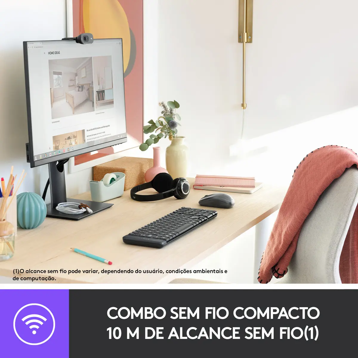 Combo Teclado e Mouse sem fio Logitech MK220 Layout ABNT2 Cor Preto