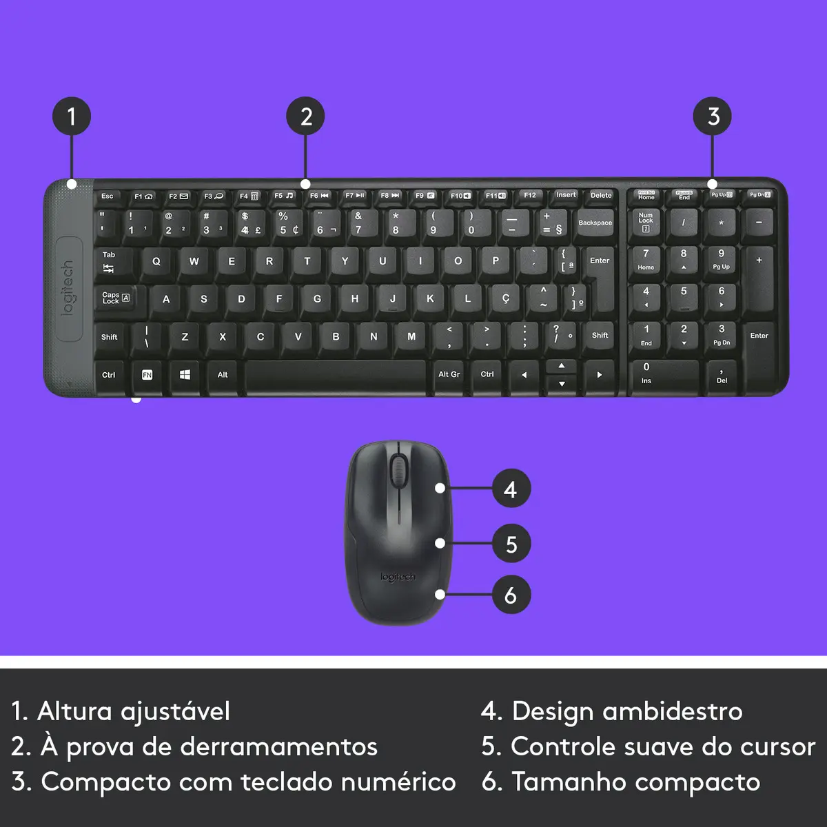 Combo Teclado e Mouse sem fio Logitech MK220 Layout ABNT2 Cor Preto