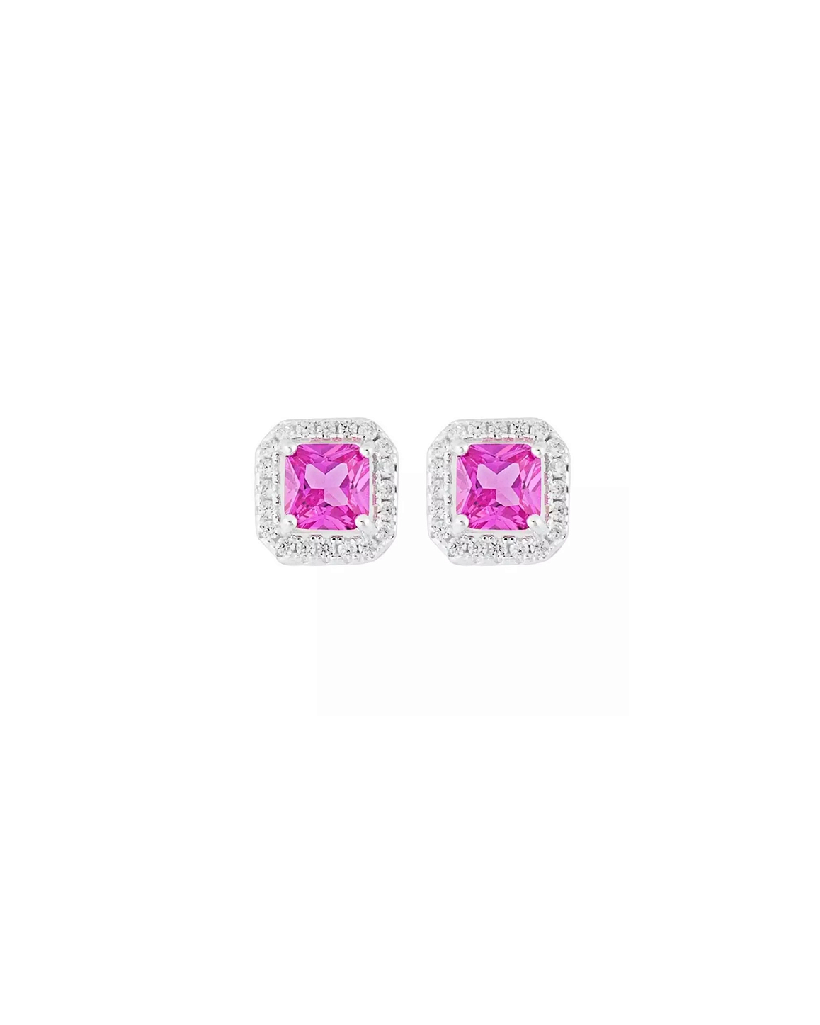 Brinco Quadrado Cravejado Prata 925 - Pink