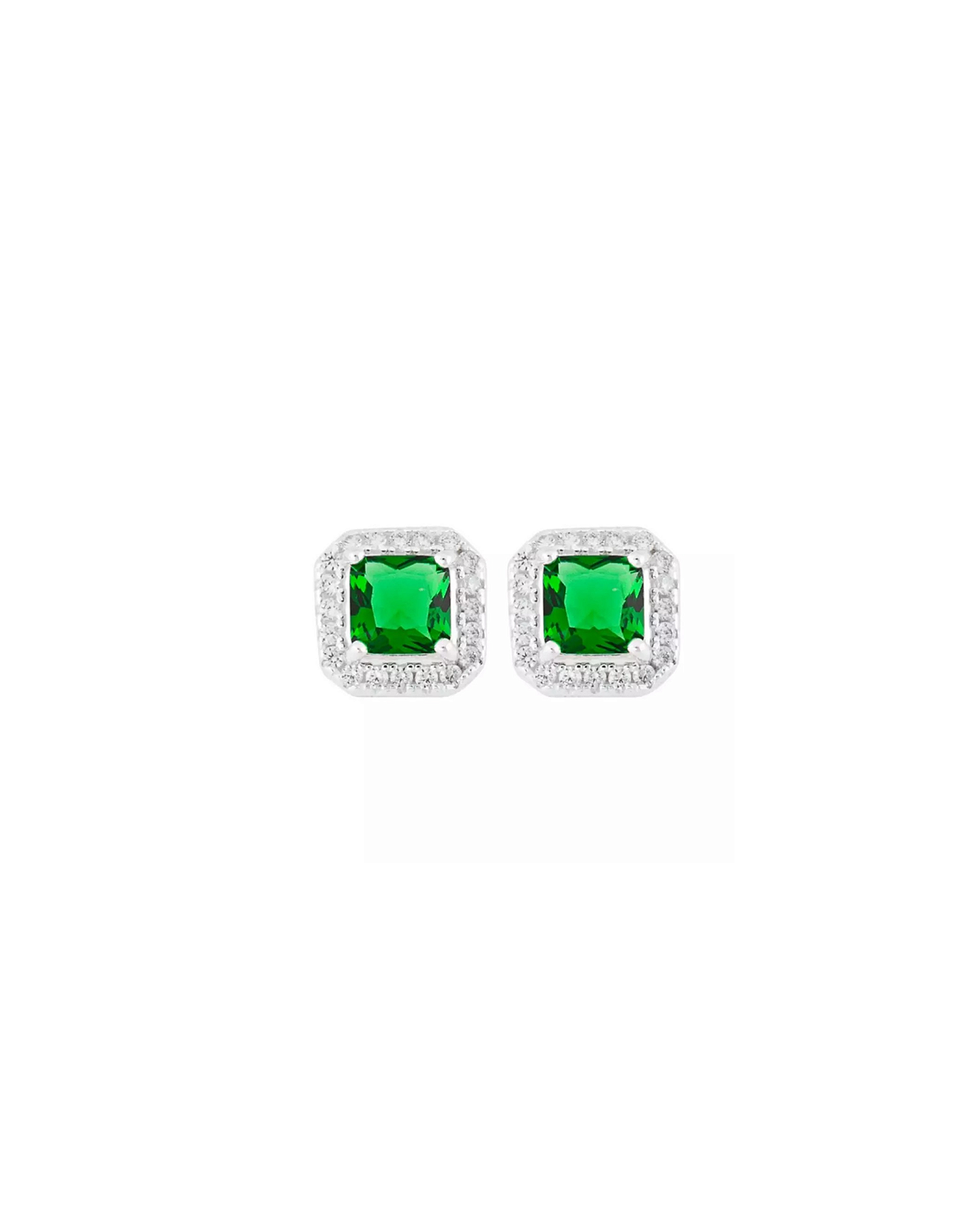 Brinco Quadrado Cravejado Prata 925 - Verde Esmeralda