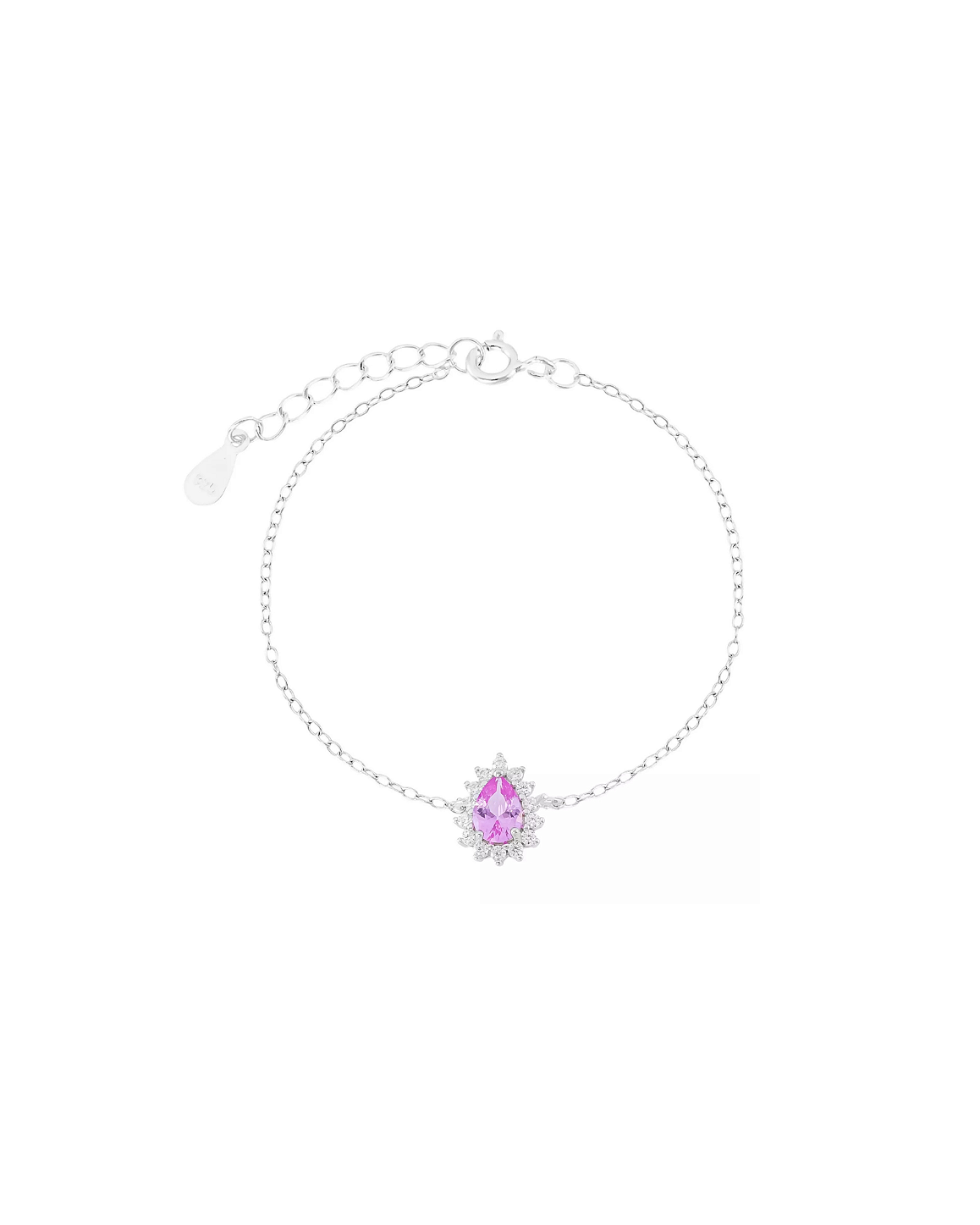 Pulseira Cravejada Gota Pink Prata 925