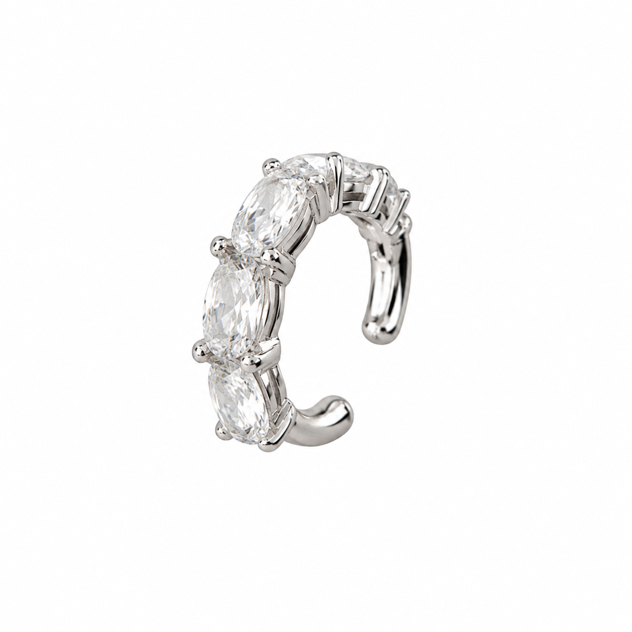 Piercing Fake Oval Cristal em Banho de Ródio Branco