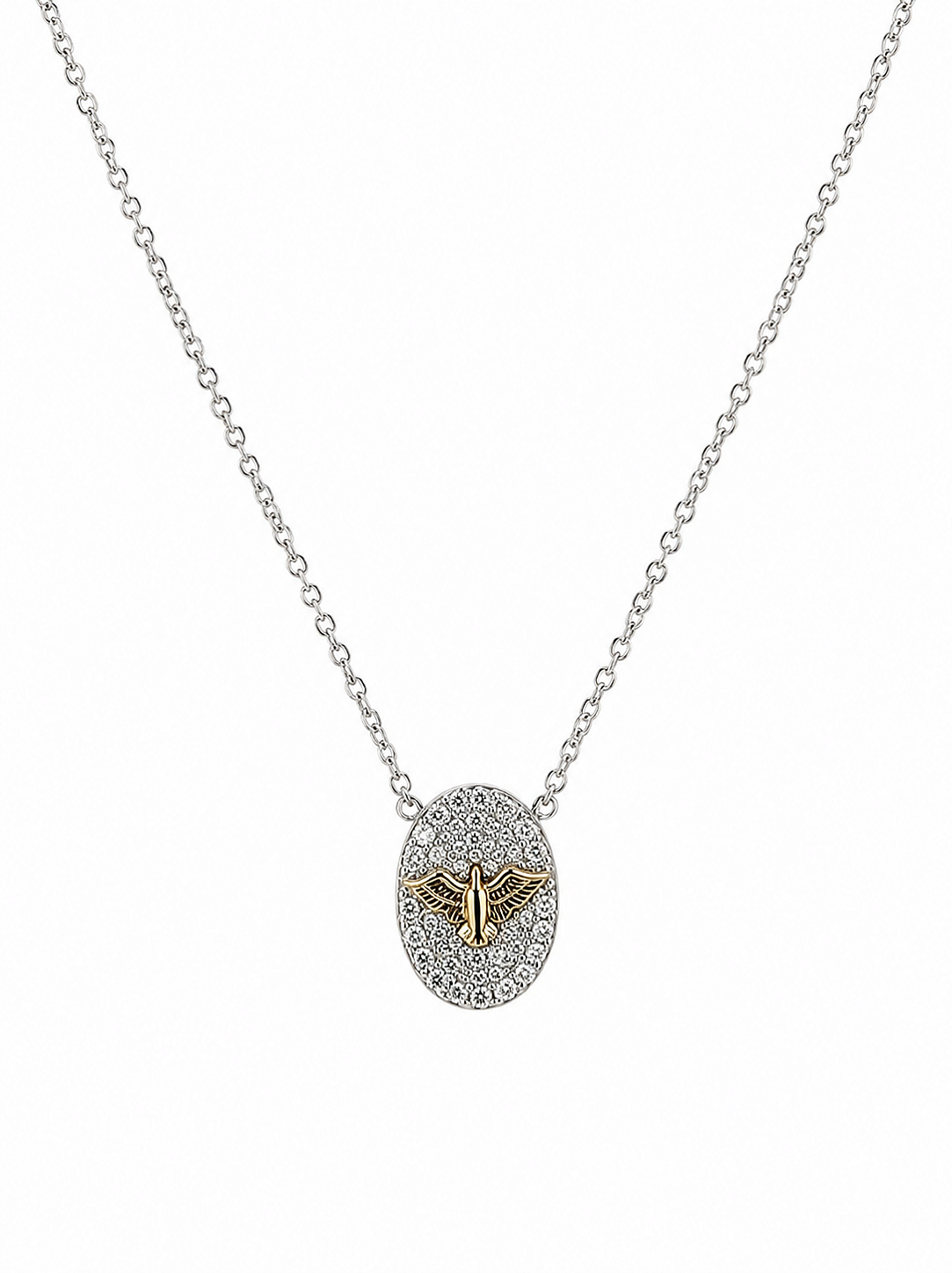 Colar Espírito Santo Zircônia Cristal Banho Ouro + Ródio Branco