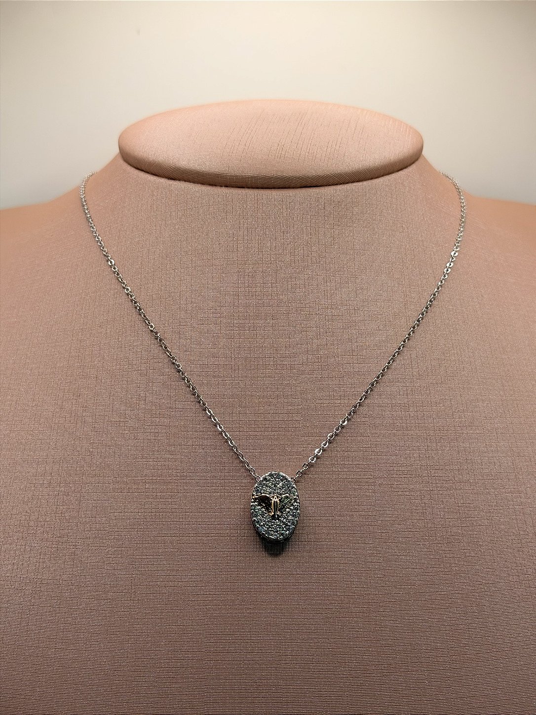 Colar Espírito Santo Zircônia Cristal Banho Ouro + Ródio Branco