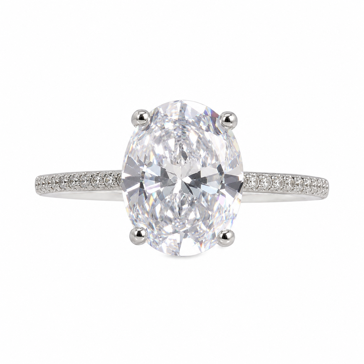 Anel Oval Zircônia Cristal Banho de Ródio Branco