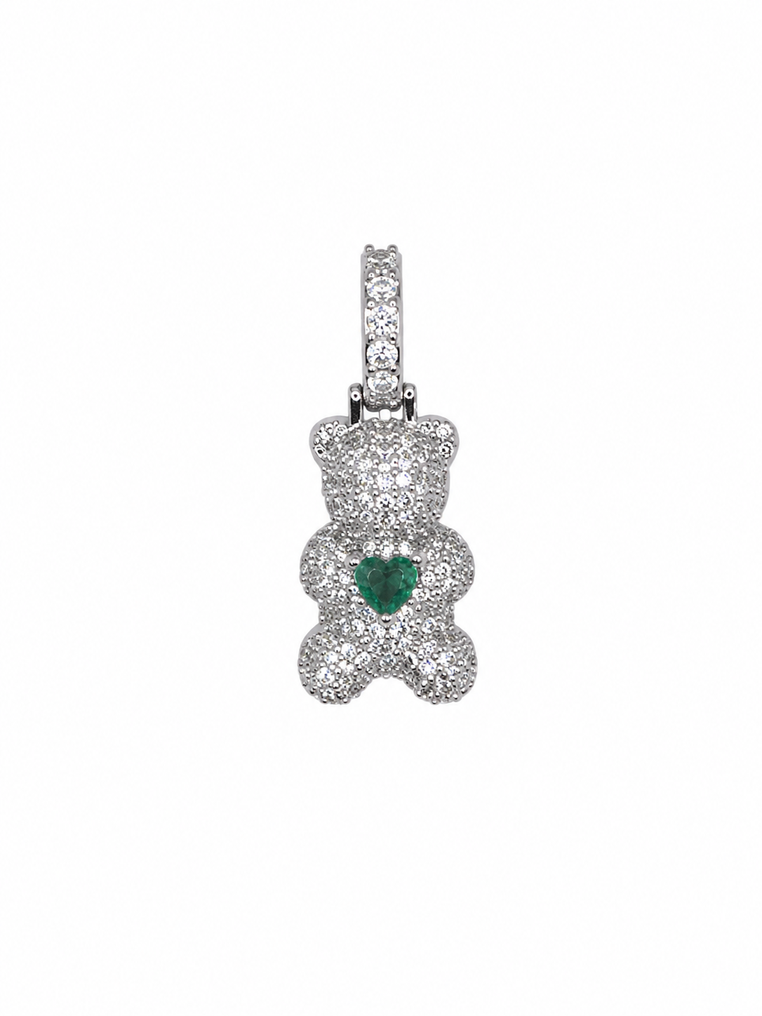 Pingente Ted Zircônia Cristal e Turmalina (Abre a Argola) Banho de Ródio Branco