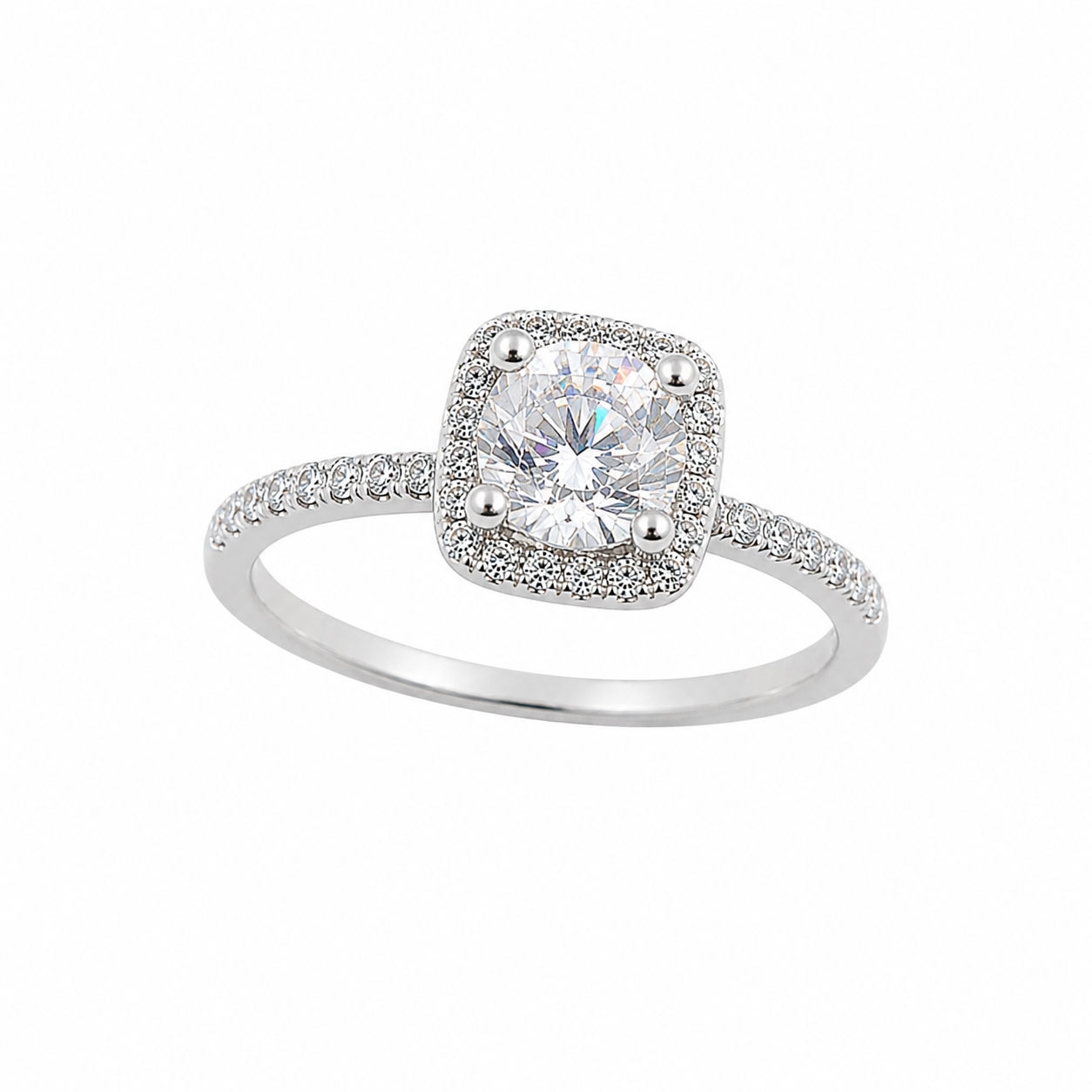 Anel Quadrado Zircônia Cristal Banho de Ródio Branco