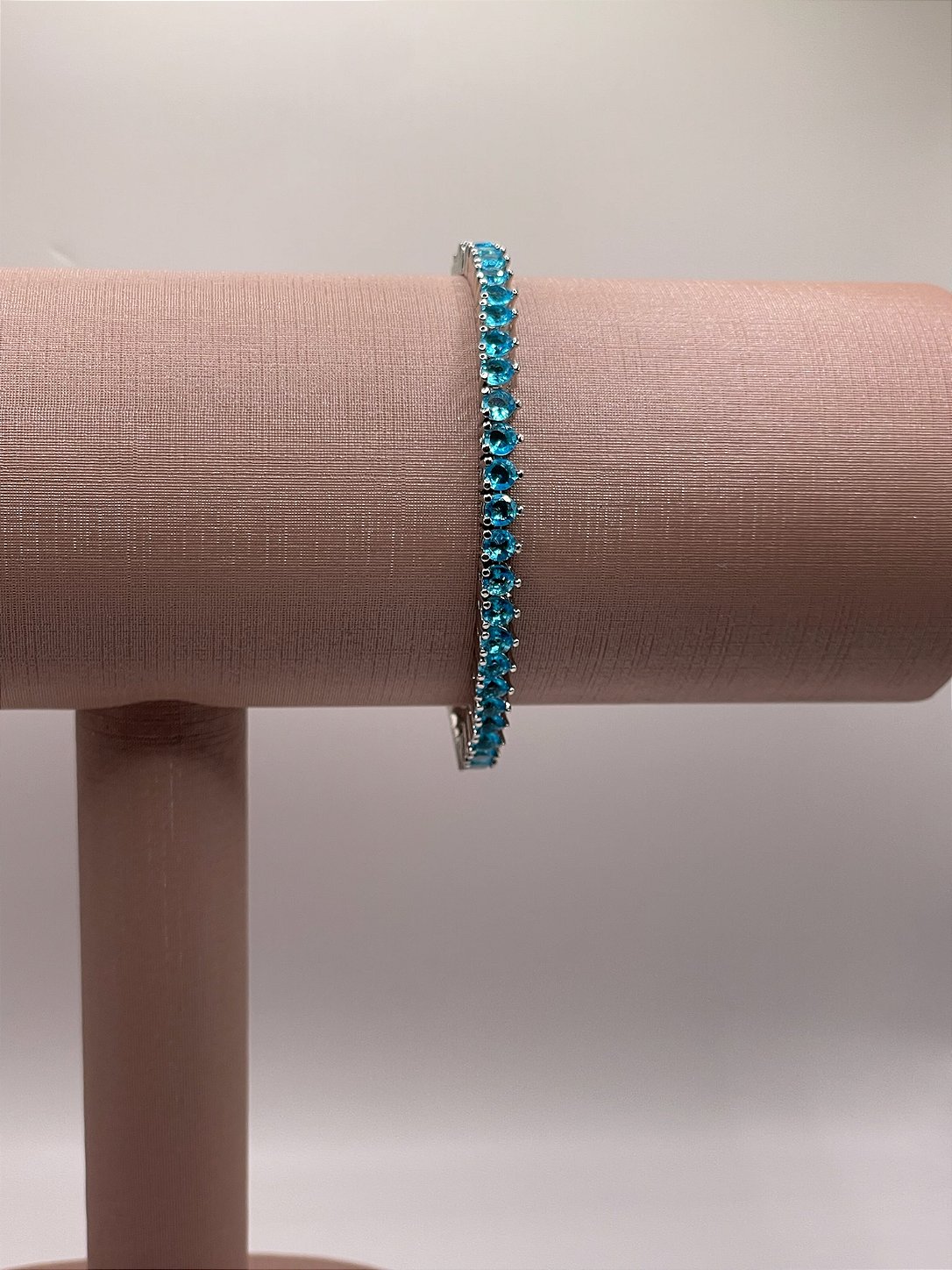 Pulseira Riviera 3 Pontas 3mm (Fecho Joia) Banho de Ródio Branco - Azul Celeste