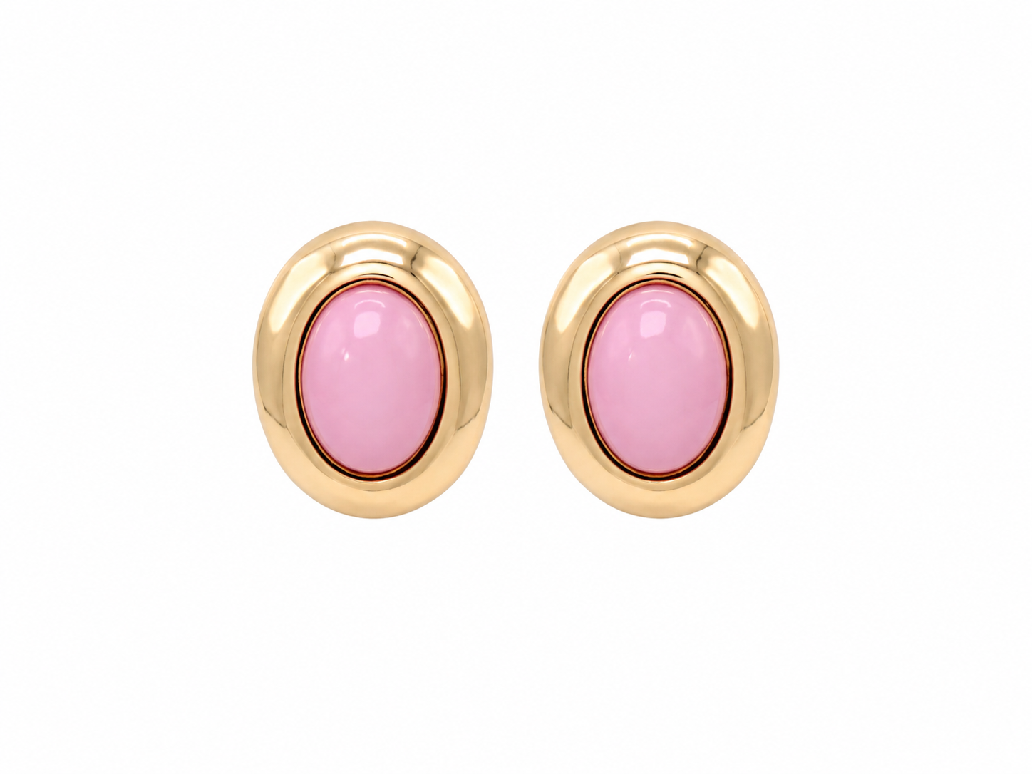 Brinco Botão Oval Banho de Ouro - Rosa