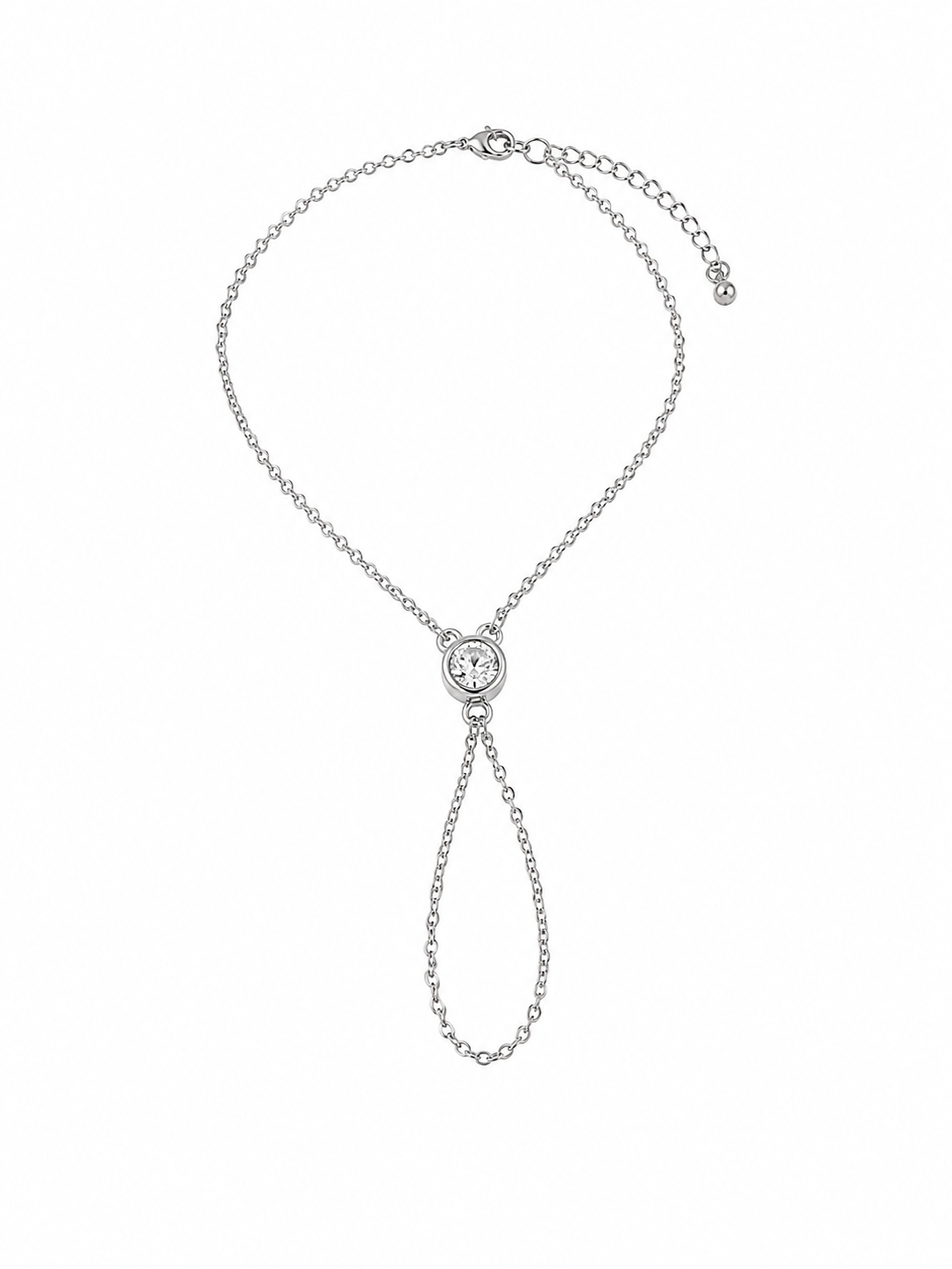 Pulseira Hand Chain Banho de Ródio Branco