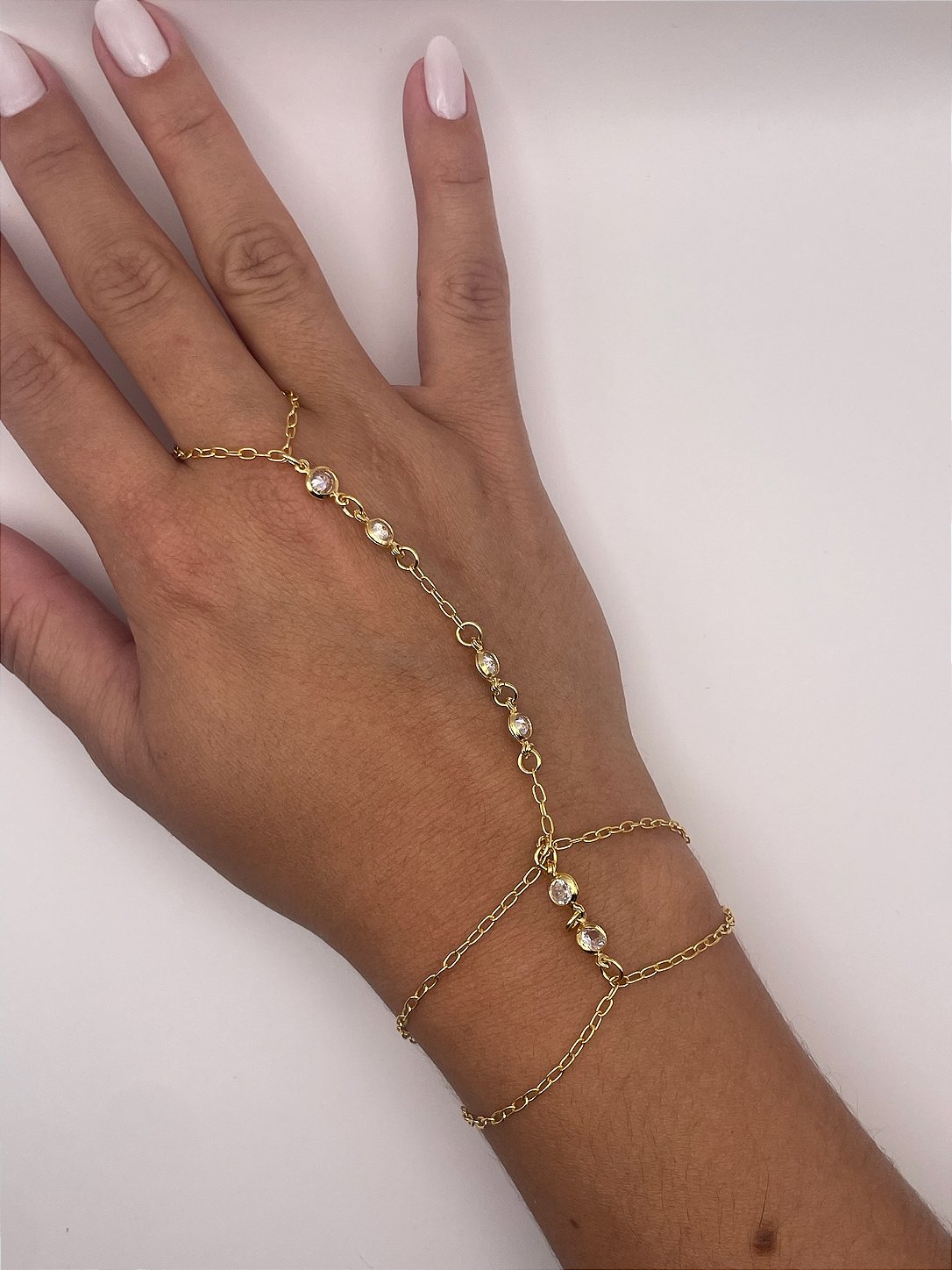 Pulseira Hand Chain Banho de Ouro