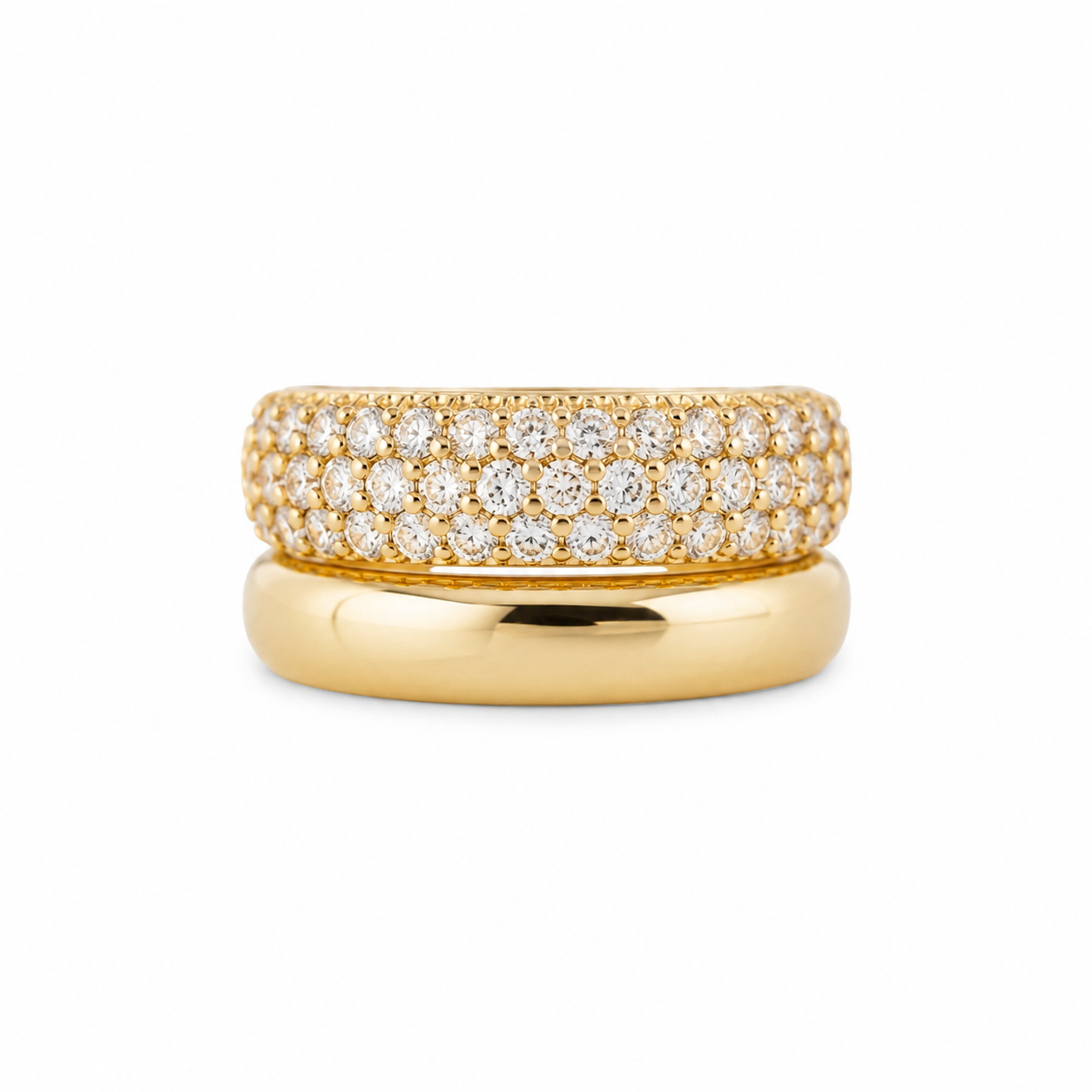 Anel Cristal e Liso Banho de Ouro