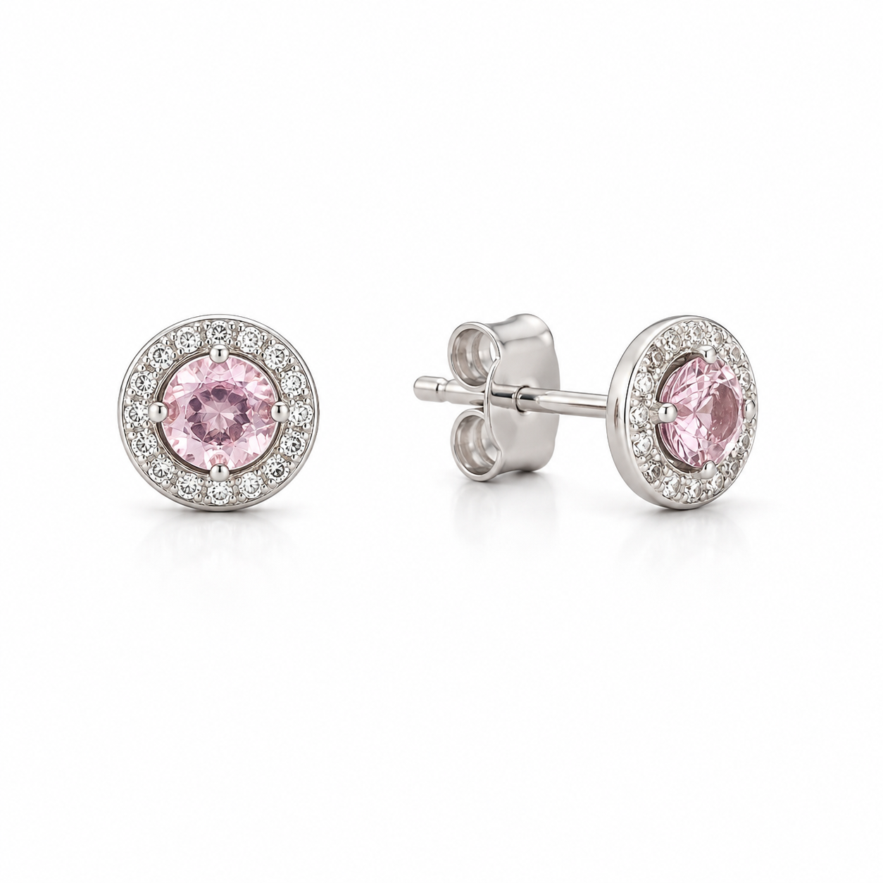 Brinco Pontinho de Luz com Zircônia Banho de Ródio Branco - Cristal e Rosa Claro