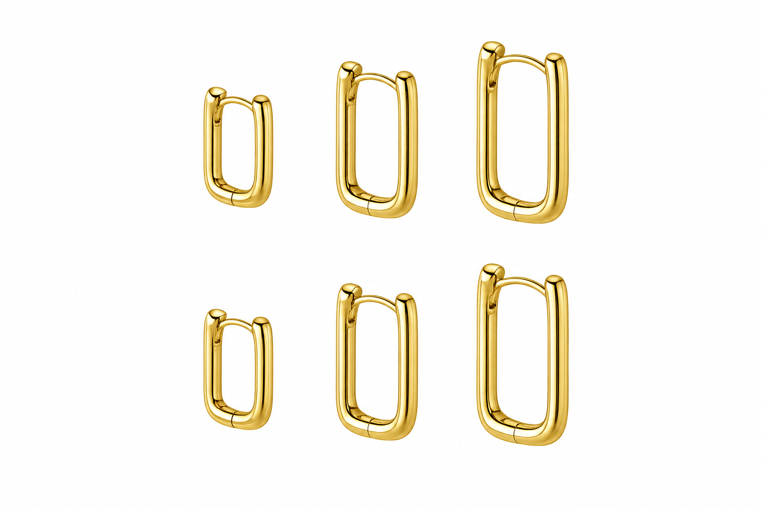 Brinco Trio Argola Retangular Banho de Ouro