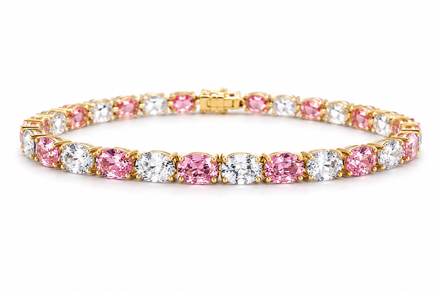 Pulseira Riviera Oval Mista Banho de Ouro