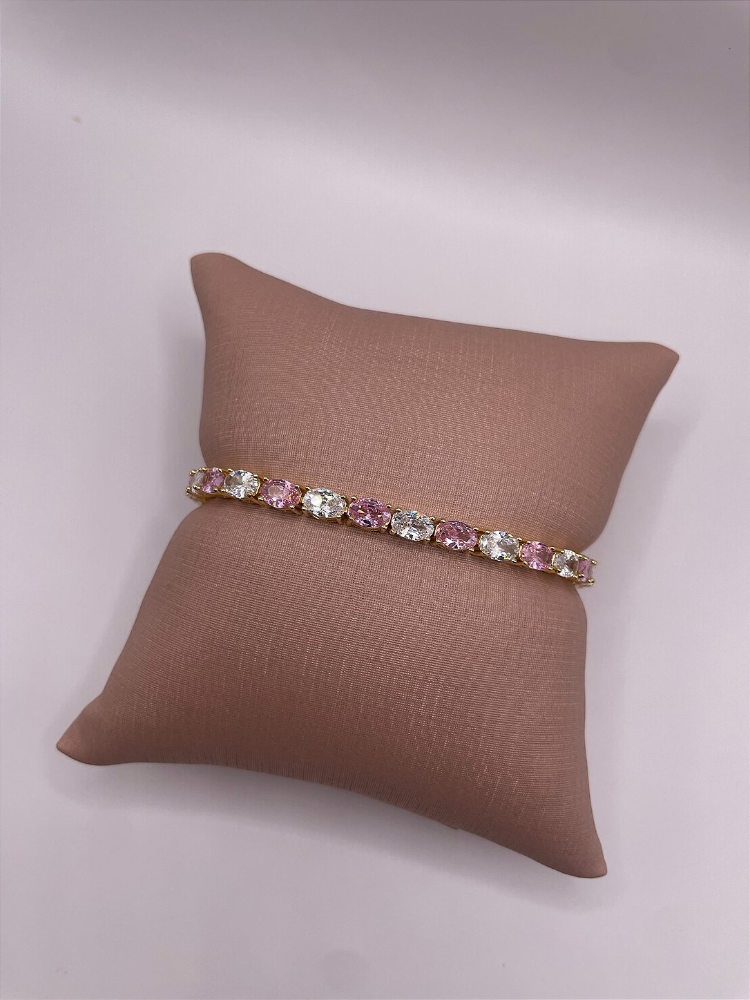 Pulseira Riviera Oval Mista Banho de Ouro