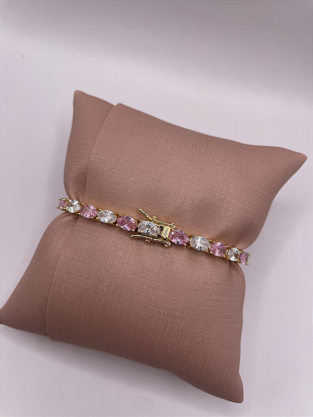 Pulseira Riviera Oval Mista Banho de Ouro